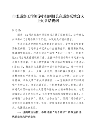 市委巡察工作领导小组副组长在巡察反馈会议上的讲话提纲