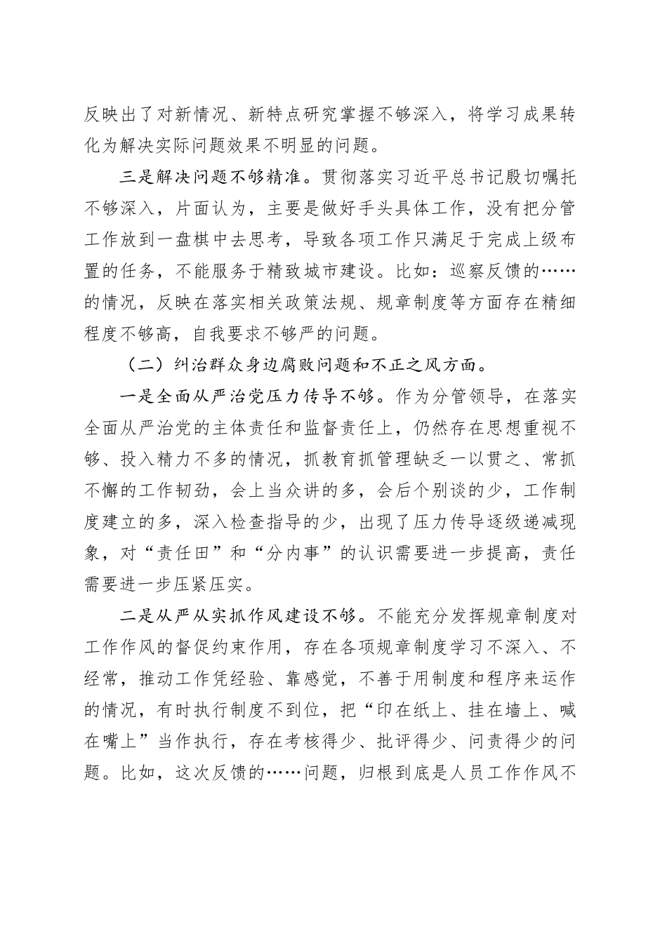 市委巡察整改专题民主生活会个人发言提纲_第2页