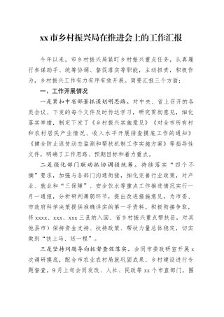 市乡村振兴局在推进会上的工作汇报