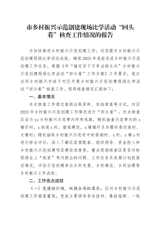 市乡村振兴示范创建现场比学活动“回头看”核查工作情况的报告