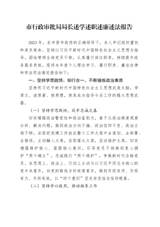 市行政审批局局长述学述职述廉述法报告