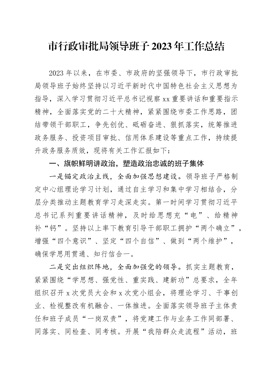 市行政审批局领导班子2023年工作总结_第1页