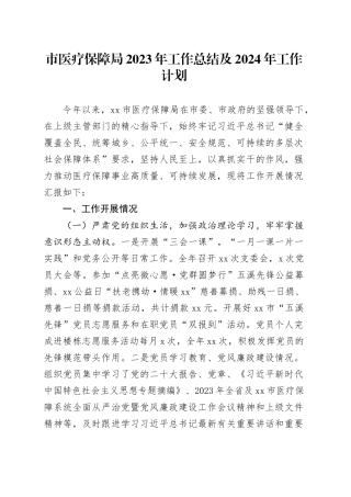 市医疗保障局2023年工作总结及2024年工作计划（20231208）