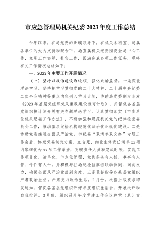 市应急管理局机关纪委2023年度工作总结