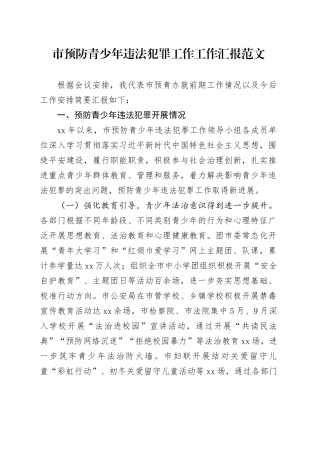 市预防青少年违法犯罪工作工作汇报总结报告