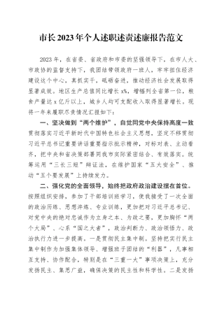 市长2023年个人述职述责述廉报告工作总结20231127