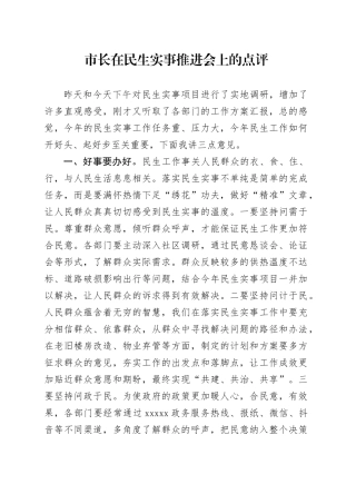 市长在民生实事推进会上的点评