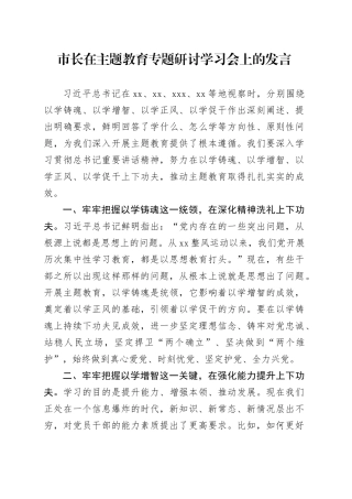 市长在主题教育专题研讨学习会上的发言