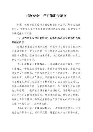 市政安全生产工作汇报总结报告20231127