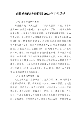 市住房和城乡建设局2023年工作总结（20240112）