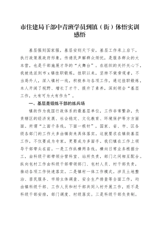 市住建局干部中青班学员到镇（街）体悟实训感悟