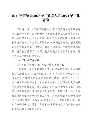 市自然资源局2023年工作总结和2024年工作计划（20231211）