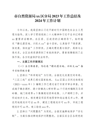 市自然资源局区分局2023年工作总结及2024年工作计划