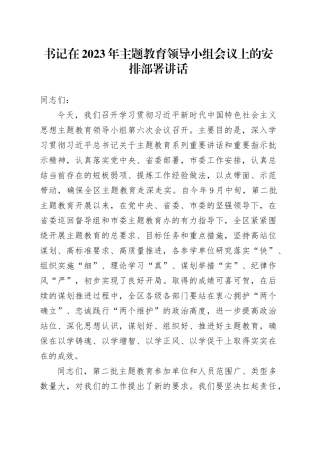 书记在2023年主题教育领导小组会议上的安排部署讲话