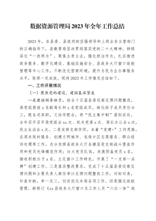 数据资源管理局2023年全年工作总结
