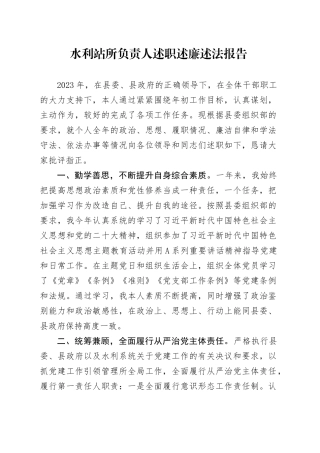 水利站所负责人述职述廉述法报告