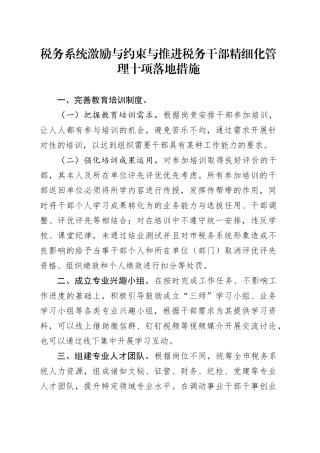 税务系统激励与约束与推进税务干部精细化管理十项落地措施