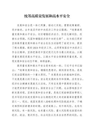 统筹高质量发展和高水平安全