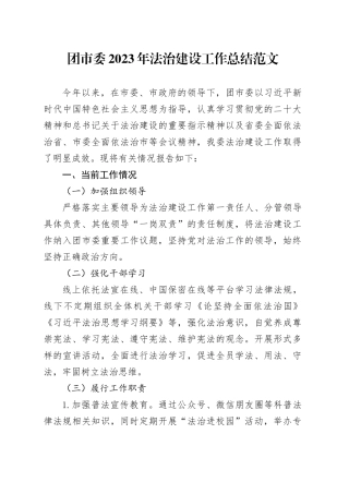 团市委2023年法治建设工作总结委汇报报告含问题