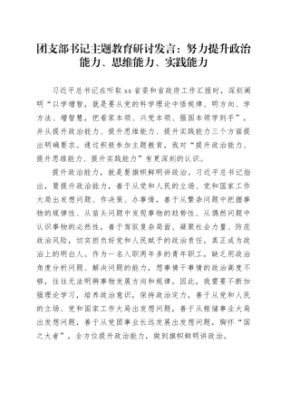 团支部书记主题教育研讨发言：努力提升政治能力、思维能力、实践能力