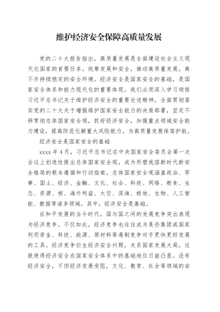 维护经济安全 保障高质量发展