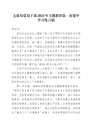 文旅局党员干部2023年主题教育第一次集中学习发言稿