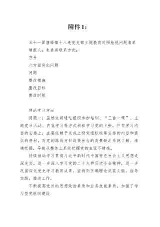 五十一团唐驿镇十八连党支部主题教育对照检视问题清单