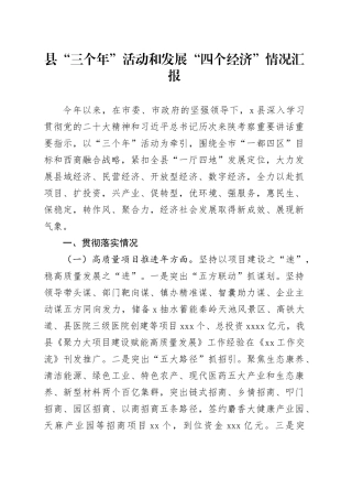 县“三个年”活动和发展“四个经济”情况汇报
