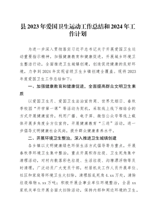 县2023年爱国卫生运动工作总结和2024年工作计划（20231229）