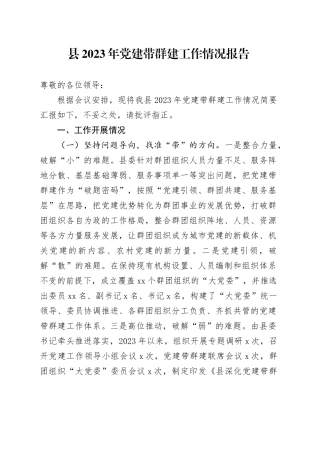 县2023年党建带群建工作情况报告(1)