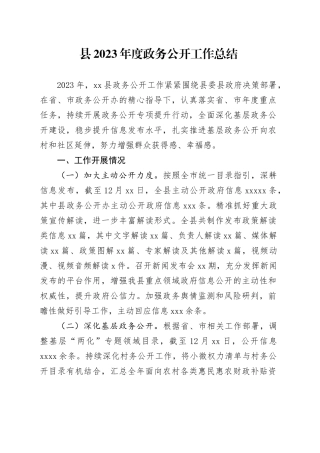 县2023年度政务公开工作总结（20231219）
