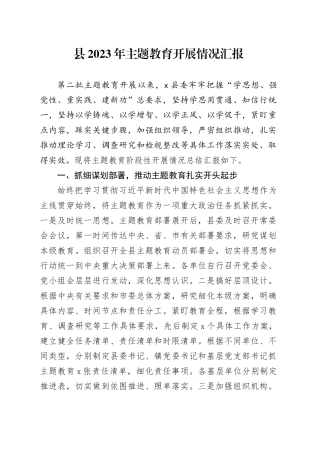 县2023年主题教育开展情况汇报