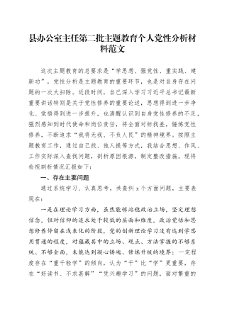 县办公室主任第二批主题教育个人党性分析材料对照检查231215