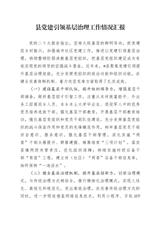 县党建引领基层治理工作情况汇报