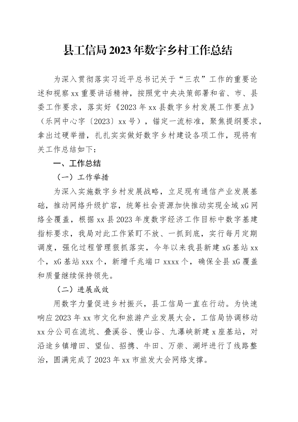 县工信局2023年数字乡村工作总结_第1页