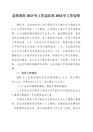 县供销社2023年工作总结及2024年工作安排（20231227）