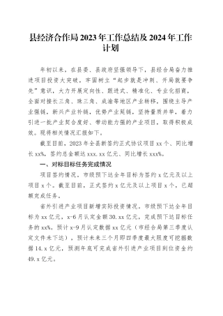 县经济合作局2023年工作总结及2024年工作计划
