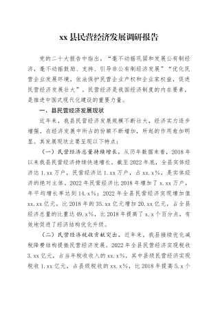 县民营经济发展调研报告