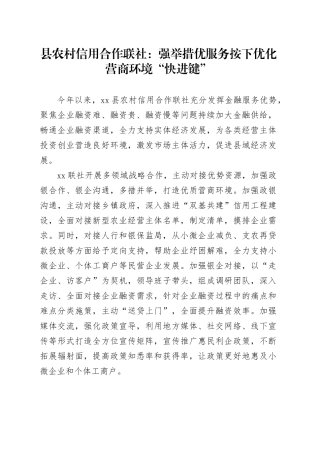 县农村信用合作联社：强举措优服务 按下优化营商环境“快进键”（20230815）