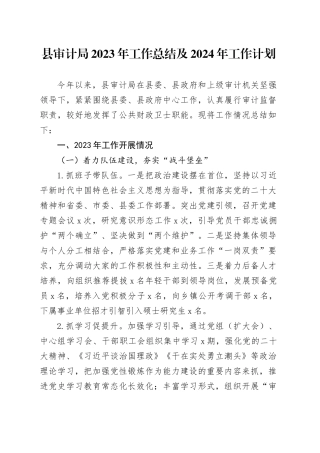 县审计局2023年工作总结及2024年工作计划