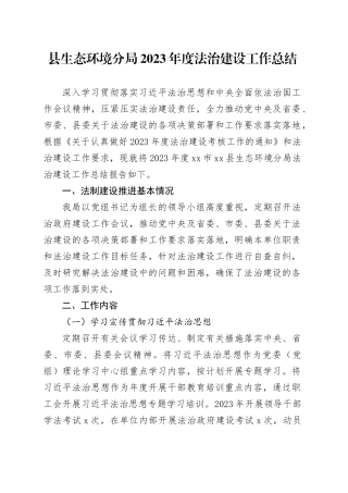 县生态环境分局2023年度法治建设工作总结（20231211）
