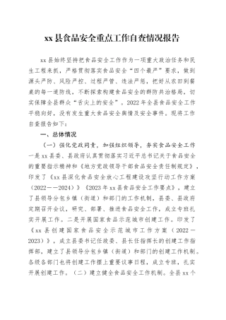 县食品安全重点工作自查情况报告(1)