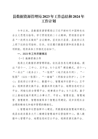 县数据资源管理局2023年工作总结和2024年工作计划