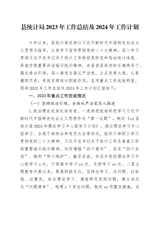县统计局2023年工作总结及2024年工作计划（20231220）
