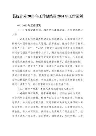 县统计局2023年工作总结及2024年工作谋划