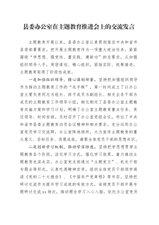 县委办公室在主题教育推进会上的交流发言
