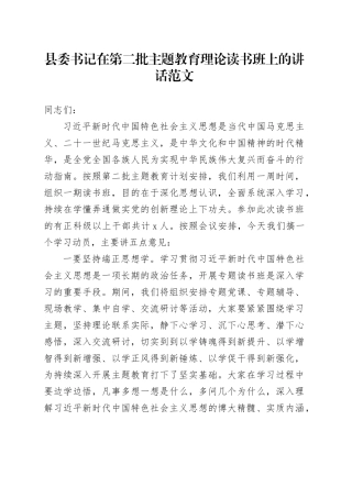 县委书记在第二批主题教育理论读书班上的讲话