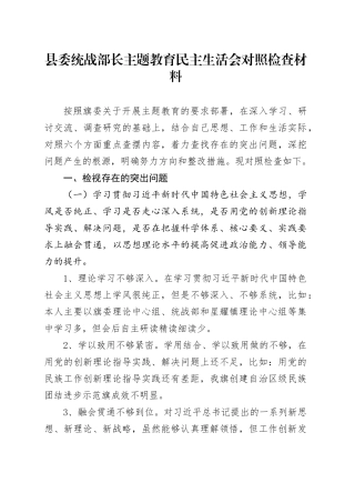 县委统战部长主题教育民主生活会对照检查材料