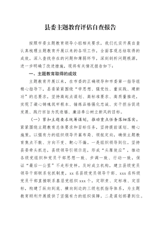 县委主题教育评估自查报告