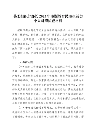 县委组织部部长2023年主题教育民主生活会个人对照检查材料